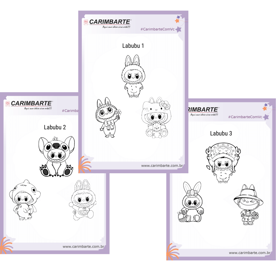 Kit Labubu 3 Cartelas de Carimbos - Base e Almofada