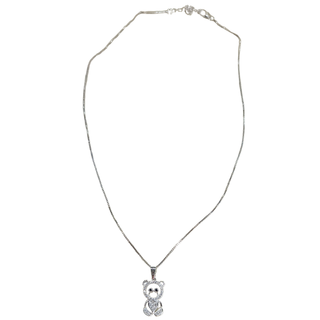 Colar de Ursinho com Strass - Prata