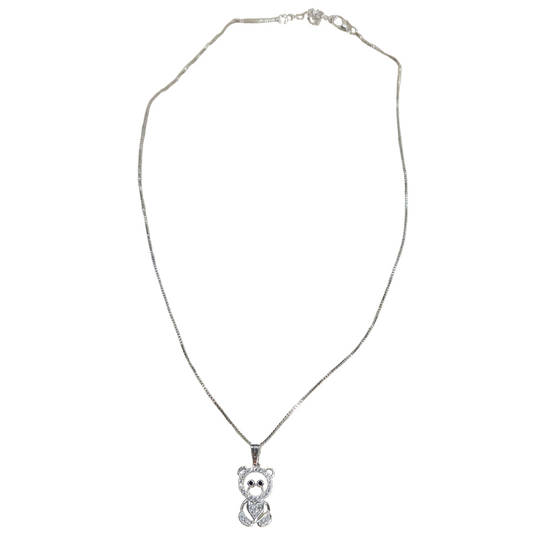 Colar de Ursinho com Strass - Prata