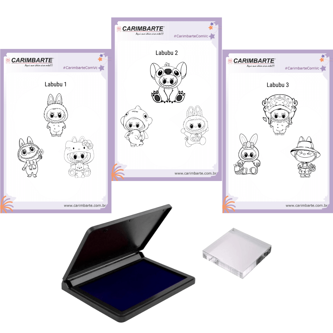 Kit Labubu 3 Cartelas de Carimbos - Base e Almofada