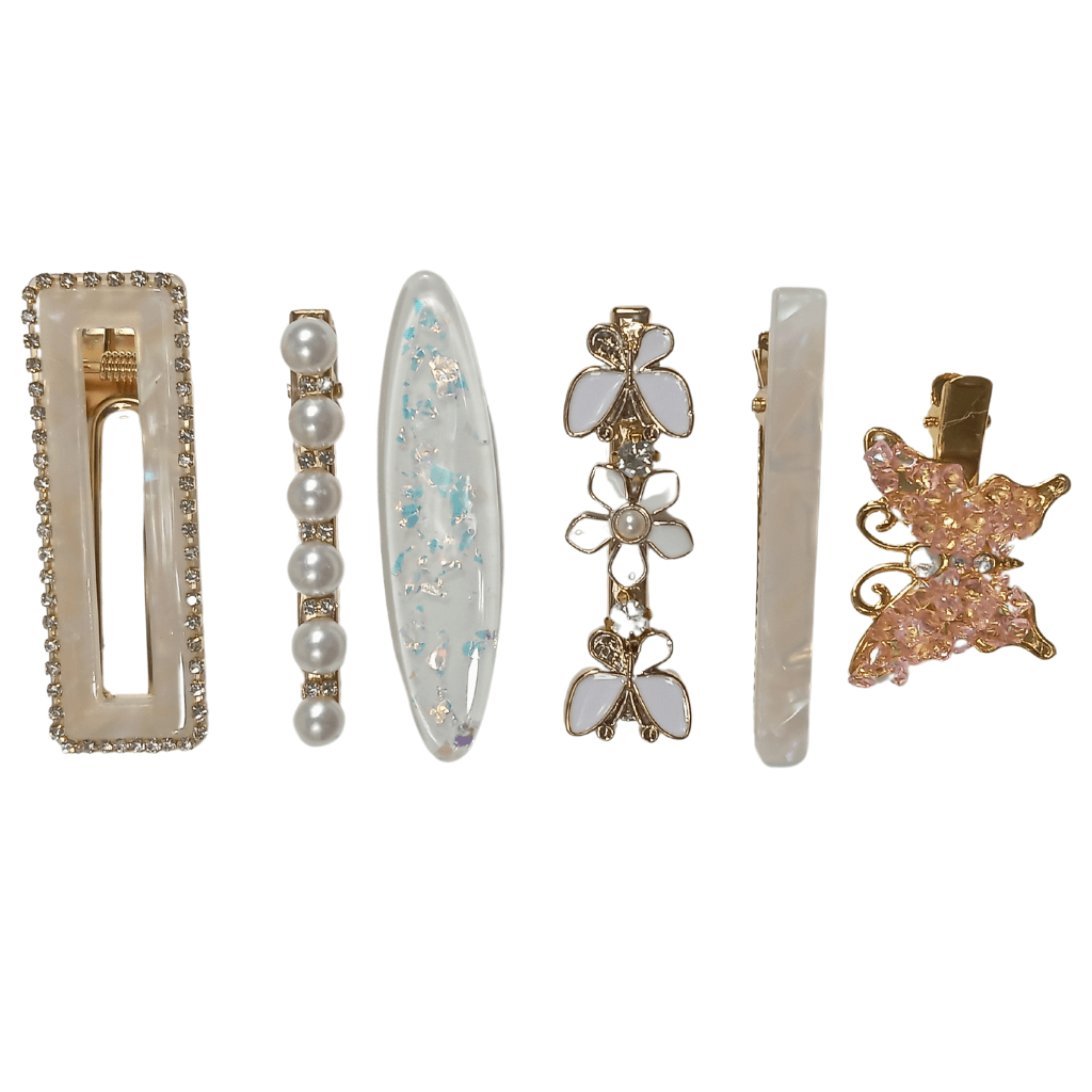 Presilha Kit com 06 - Strass com Borboleta - Bege