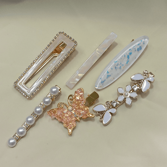 Presilha Kit com 06 - Strass com Borboleta - Bege