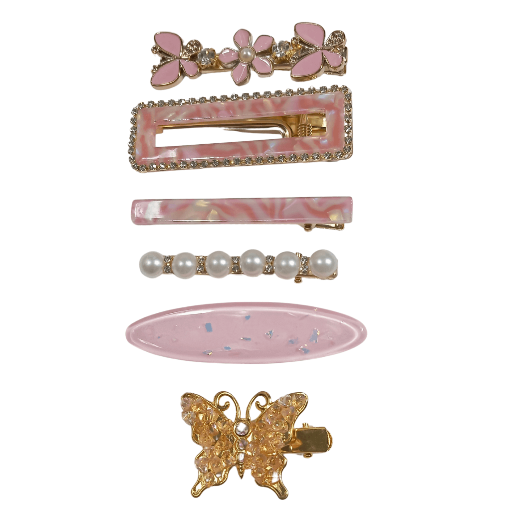 Presilha Kit com 06 - Strass com Borboleta - Rosa