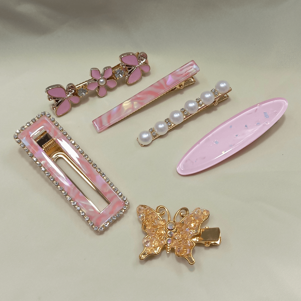 Presilha Kit com 06 - Strass com Borboleta - Rosa