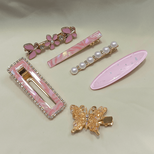 Presilha Kit com 06 - Strass com Borboleta - Rosa