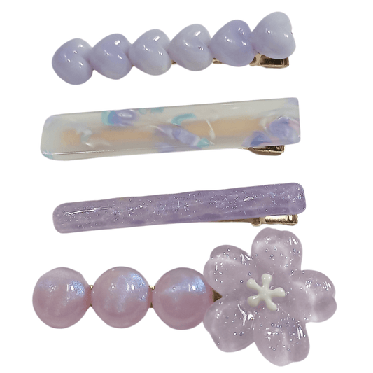 Presilhas Kit com 04 Flores e Coração - Lilás