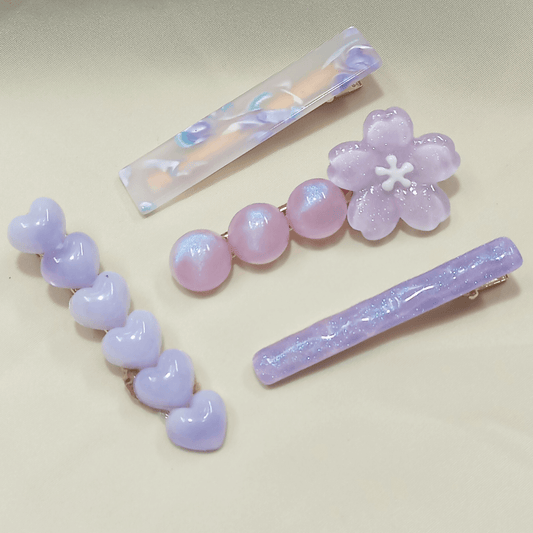Presilhas Kit com 04 Flores e Coração - Lilás