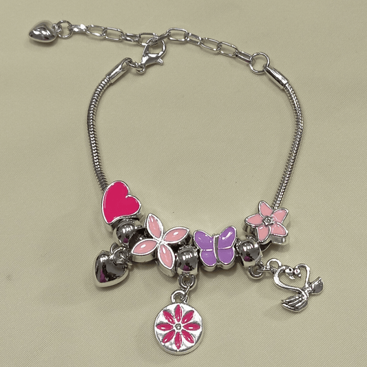 Pulseira Berloque Flor Magenta