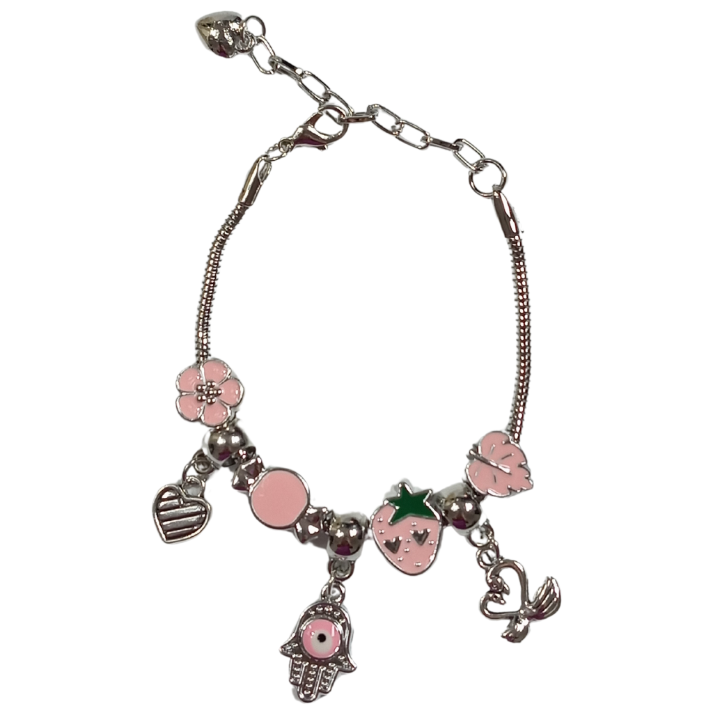 Pulseira Berloque Morango Rosa