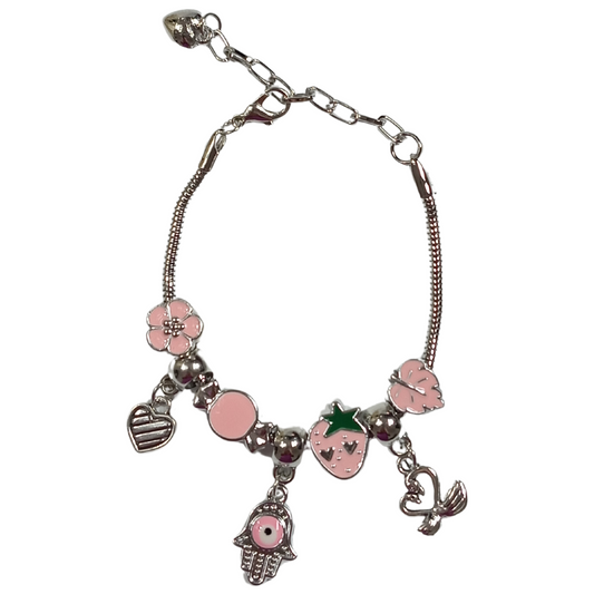 Pulseira Berloque Morango Rosa