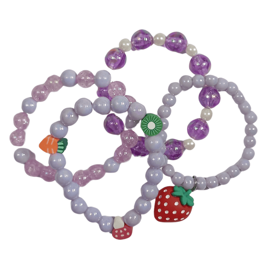 Pulseira de Miçanga com Morango - Cor Lilás