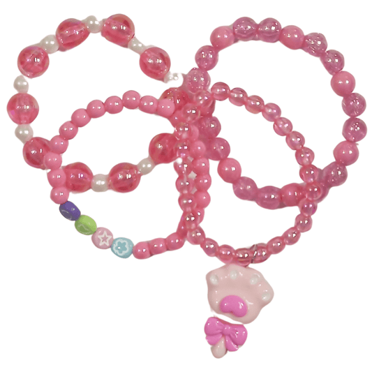 Pulseira de Miçanga com Patinha - Cor Rosa