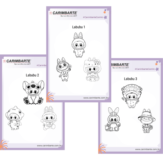 Kit Labubu 3 Cartelas de Carimbos - Base e Almofada