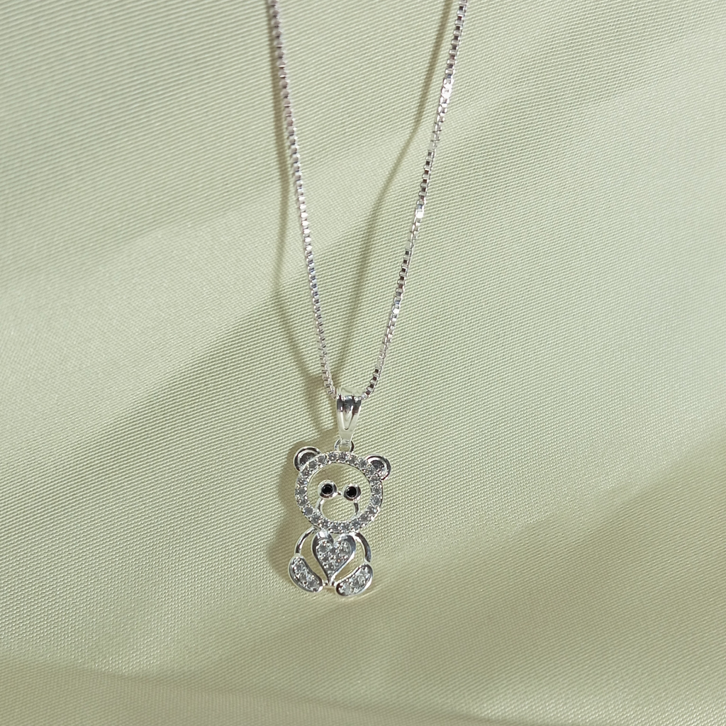 Colar de Ursinho com Strass - Prata